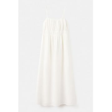Rochie evazata din bumbac cu insertie elastica in talie - Alb