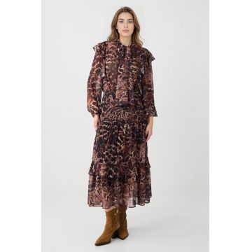 Rochie lunga cu animal print - Maro inchis