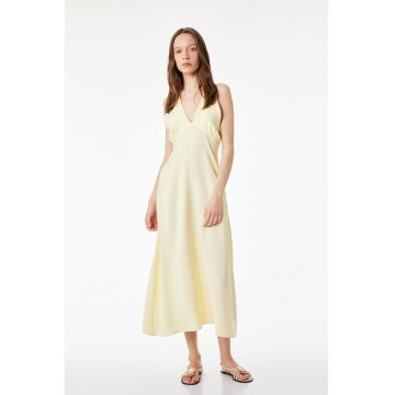 Rochie lunga cu decolteu in V - Galben pastel