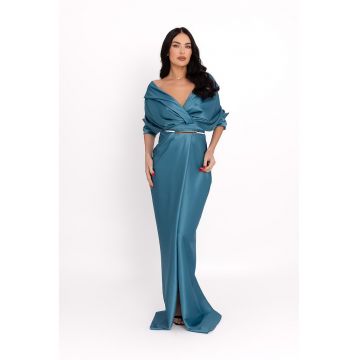 Rochie lunga cu model drapat - Turcoaz