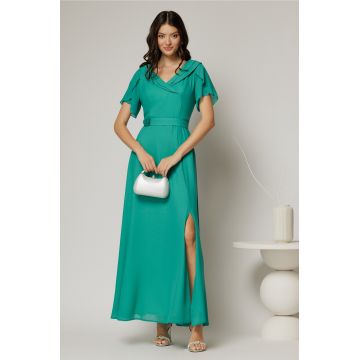 Rochie lunga de ocazie verde din voal sidefat
