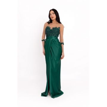 Rochie lunga de satin - Verde englez