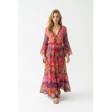 Rochie lunga din voal imprimat multicolor 6
