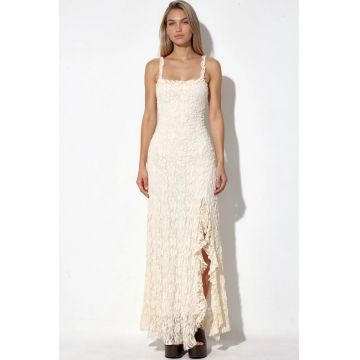 Rochie maxi -  A-line - elasticitate - crem natural - poliester-elastan
