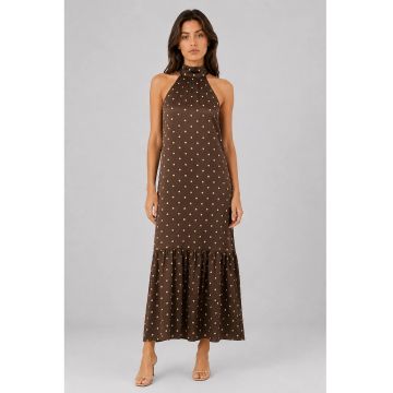 Rochie maxi -  buline - fara maneci - culoare maro cafea - 100% lyocell