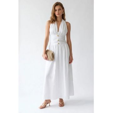 Rochie Maxi -  Casual - Guler Halter - Alb - 100% bumbac