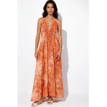 Rochie Maxi -  Casual - Portocalie - Poliester-Elastan