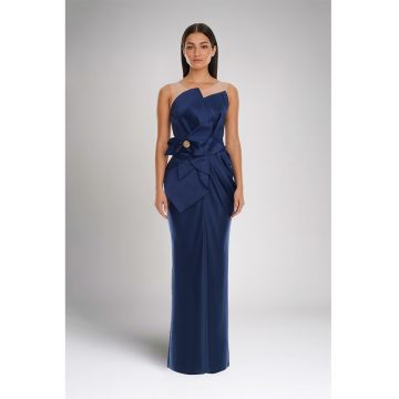Rochie maxi cu aspect satinat - Bleumarin