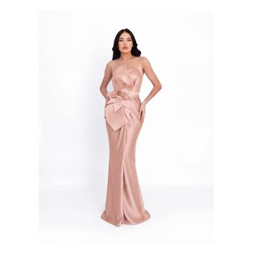 Rochie maxi -  cu aspect satinat - culoare Roz - material sintetic - de ocazie - Roz
