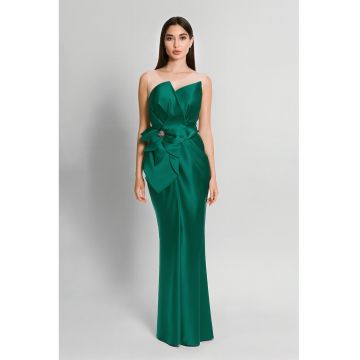 Rochie maxi cu aspect satinat - Verde