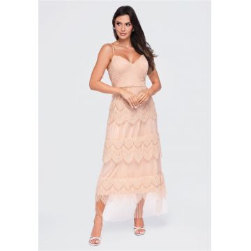 Rochie maxi cu decolteu in V - bretele reglabile - talie evidentiata LA-OM-DLR425 - Bej