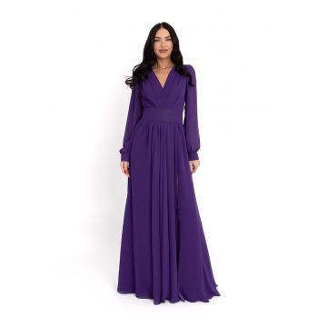 Rochie maxi cu decolteu in V si slit - Violet