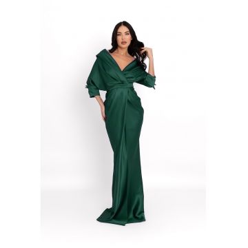 Rochie maxi cu decolteu in V - Verde englez