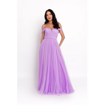 Rochie maxi cu decolteu pe umeri - Ametist