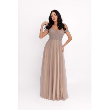 Rochie maxi cu decolteu pe umeri - Grej
