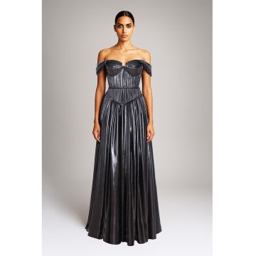Rochie maxi cu decolteu pe umeri - Negru