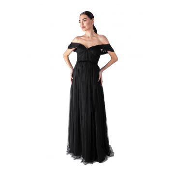 Rochie maxi cu decolteu pe umeri - Negru