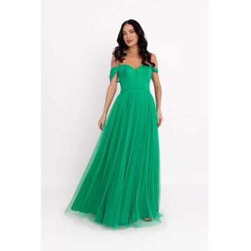 Rochie maxi cu decolteu pe umeri - Verde