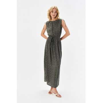 Rochie maxi cu model - Negru/Verde stins