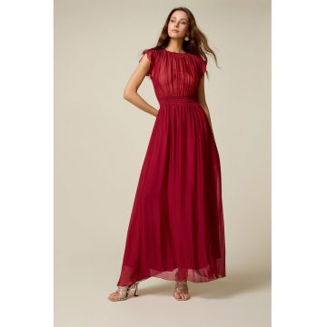 Rochie maxi cu pliuri - Rosu inchis
