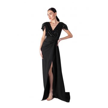 Rochie maxi cu slit lateral - Negru