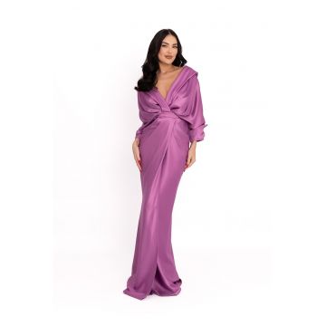 Rochie maxi de satin cu decolteu pe umeri - Lila