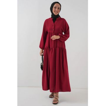 Rochie Maxi  decolteu in V - croiala lejera - rosu burgund - poliester-elastan