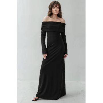 Rochie Maxi -  Decolteu pe Umeri - Slit - Negru - fabrica