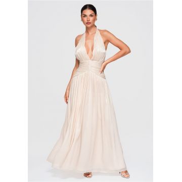 Rochie maxi eleganta cu decolteu adanc si talie marcata LA-OM-DLR414 - Crem -