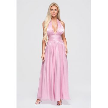 Rochie maxi eleganta cu decolteu adanc si talie marcata LA-OM-DLR414 - Roz -