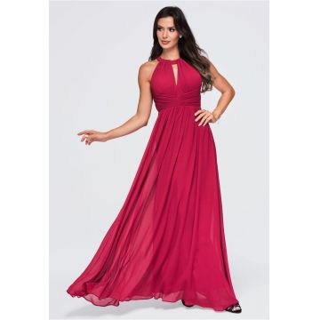 Rochie maxi eleganta cu decolteu halter si talie inalta - rochie de seara LA-OM-DLR358 - Visiniu