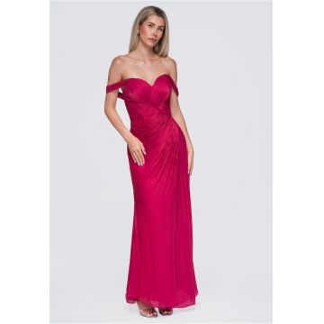 Rochie maxi eleganta cu decolteu in forma de inima si drapaj LA-OM-DLR421 - Fuchsia -