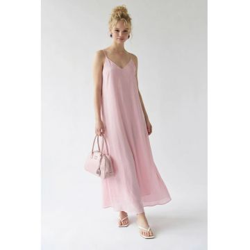 Rochie Maxi -  Fara maneci - Decolteu in V - Roz Pudra - Casual
