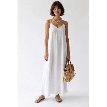 Rochie Maxi Femei -  Alb - Casual - Decolteu in V - Fara inchidere