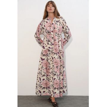 Rochie Maxi  Floral - Multicolor - Maneca lunga - Lejer