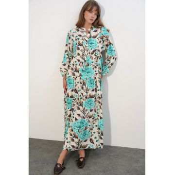 Rochie Maxi  Floral - Multicolor - Maneca lunga - Lejer