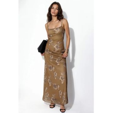 Rochie Maxi -  floral - verde kaki - poliester cu elastan