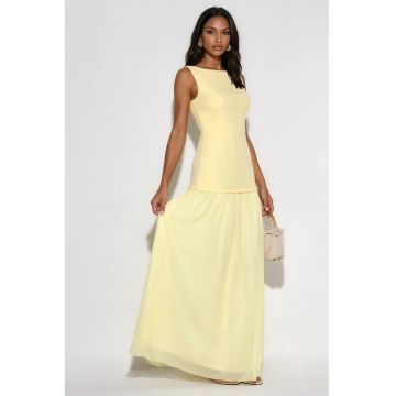 Rochie Maxi  galben lamaie - casual - poliester-elastan