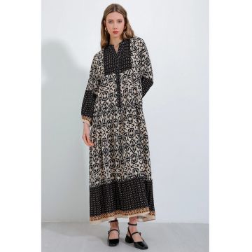 Rochie Maxi  Geometrica - Casual - Multicolor - 100% viscoza - Maneci lungi