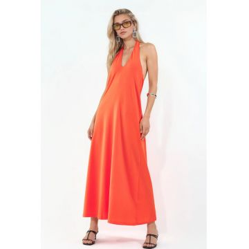 Rochie Midi  bumbac - guler halter - portocalie