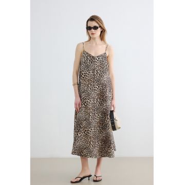 Rochie midi cu animal print - Negru/Maro deschis/Maro camel
