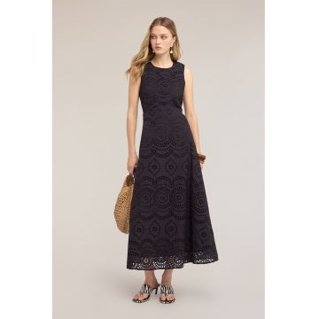 Rochie midi cu broderie - Negru stins