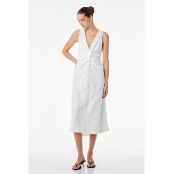 Rochie midi cu decolteu in V - Alb