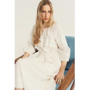 Rochie midi cu decolteu rotund - Alb murdar