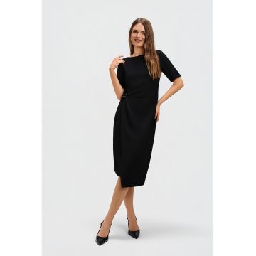 Rochie midi cu detaliu drapat - Negru