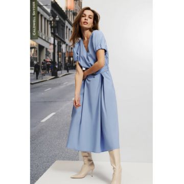 Rochie midi cu maneci bufante - albastra - Albastru
