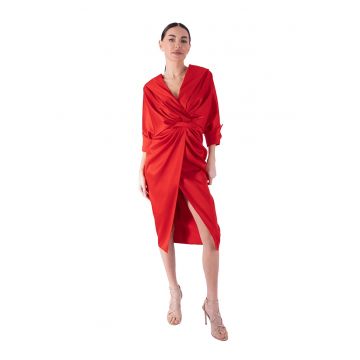 Rochie midi cu model drapat - Rosu vermillion