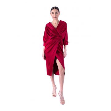 Rochie midi cu model drapat - Rosu
