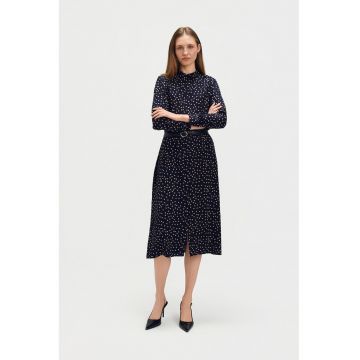 Rochie midi cu model si slit frontal - Albastru ultramarin/Bej
