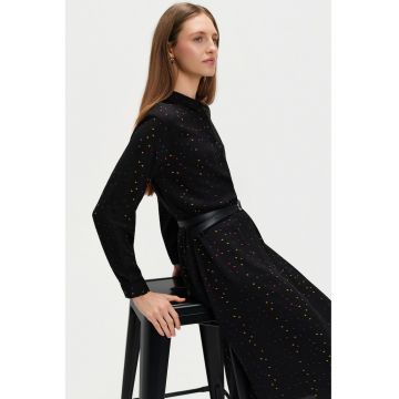 Rochie midi cu model si slit frontal - Negru